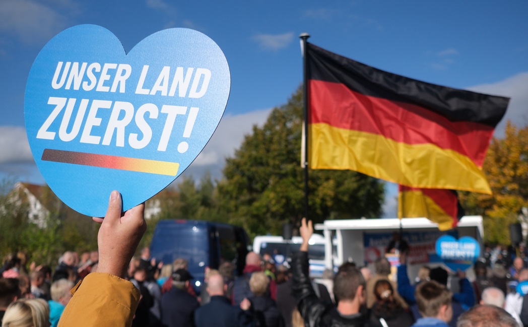 Demonstratie tegen vluchtelingenopvang. Leipzig, 22 oktober 2023.